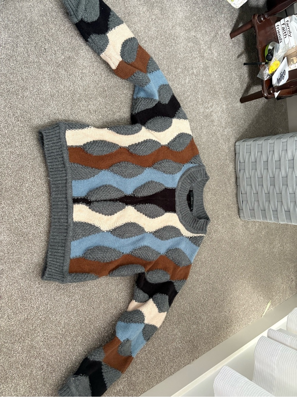 Deluc Multicolor Wave Crewneck Sweater in Gray, Blue, Brown, Cream